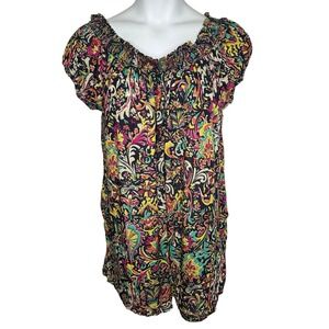 Anthropologie Womens Large‎ L Floral Short Sleeve Flounce Romper